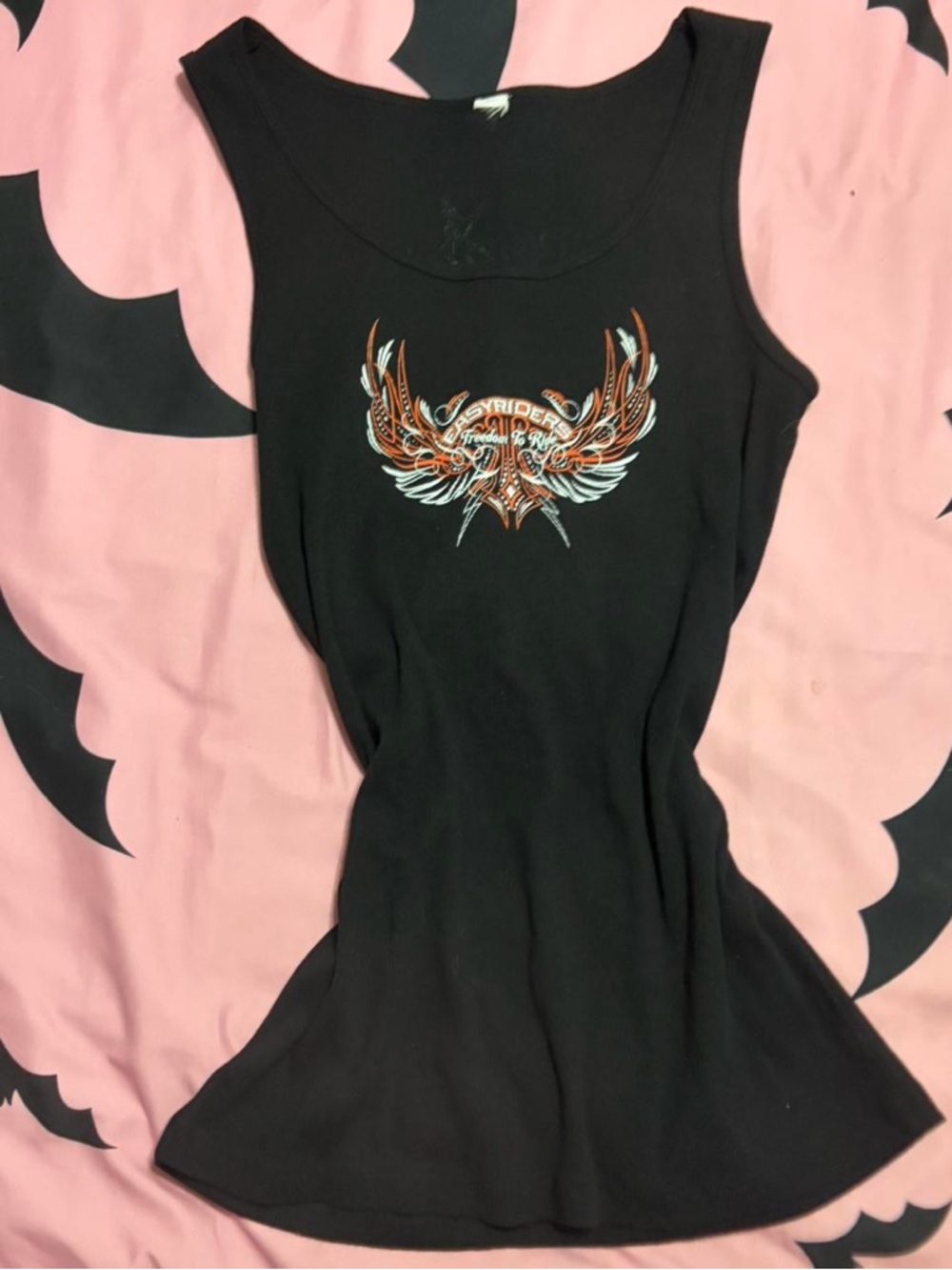 Black Sleeveless Tank Top with Orange Wing Graphic
